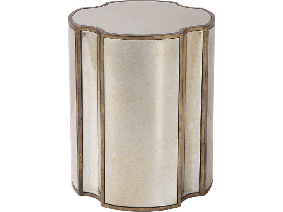 Harlow Quatrefoil Mirrored Accent Table in Antique Brass