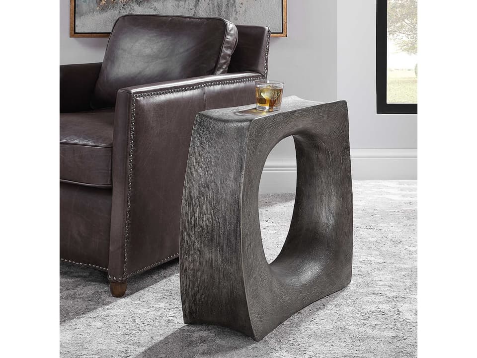 Valira Modern Resin Side Table in Heavily Textured Antique Silver