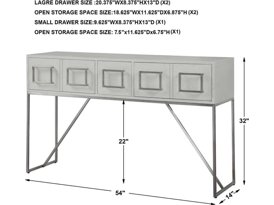 Abaya White Console Table with Brushed Nickel Hardware