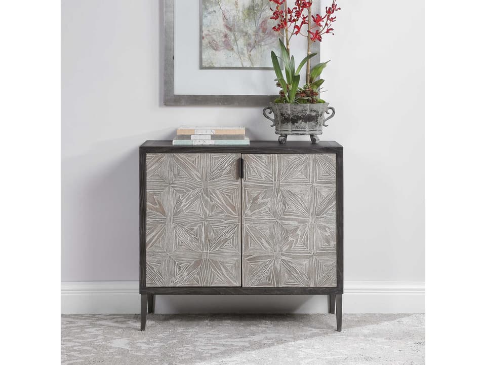 Laurentia Two Door Accent Cabinet in Light Gray and Deep Black