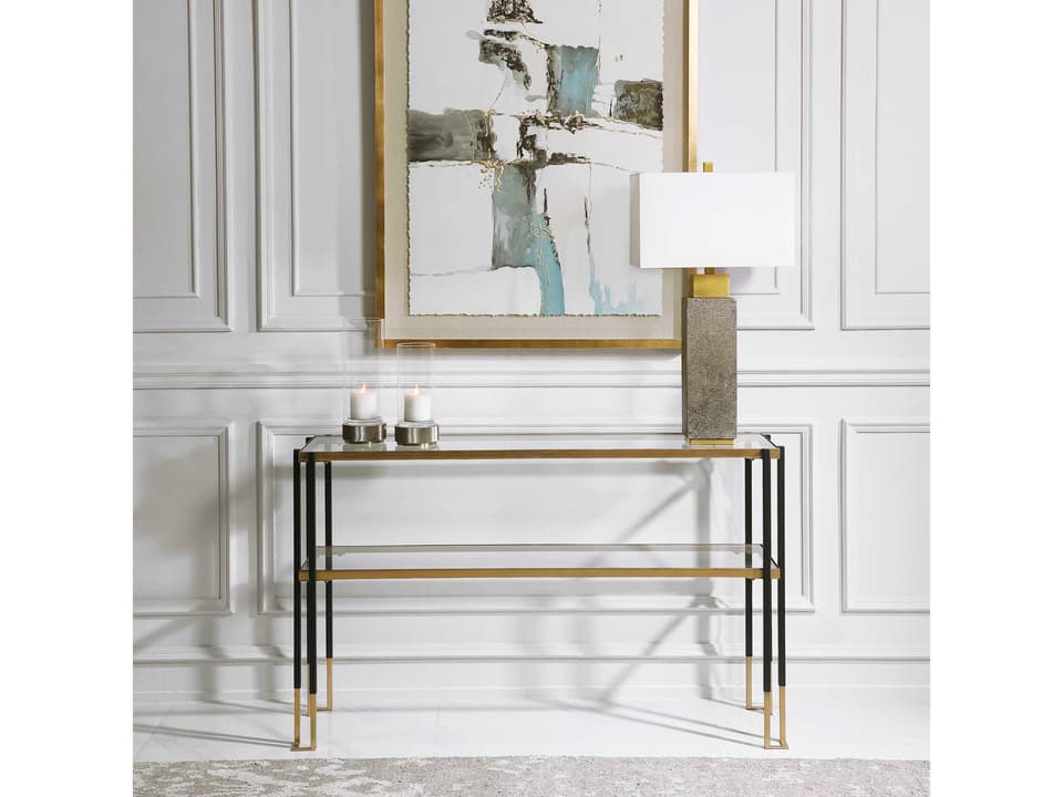 Kentmore Modern Console Table with Two Tempered Glass Shelves