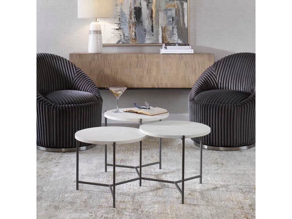 Contarini Tiered Coffee Table White Marble and Gunmetal