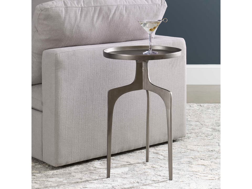 Kenna Round Accent Table in Textured Nickel
