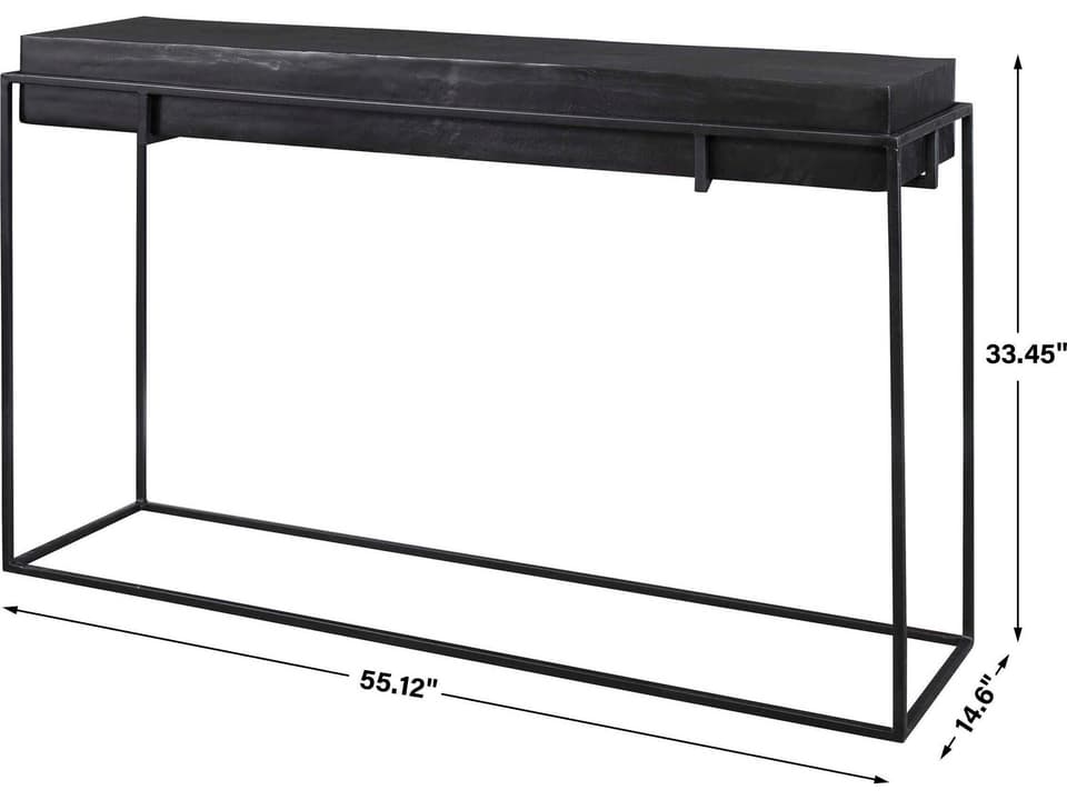 Telone 55-Inch Rectangle Console Table in Dark Oxidized Black Iron