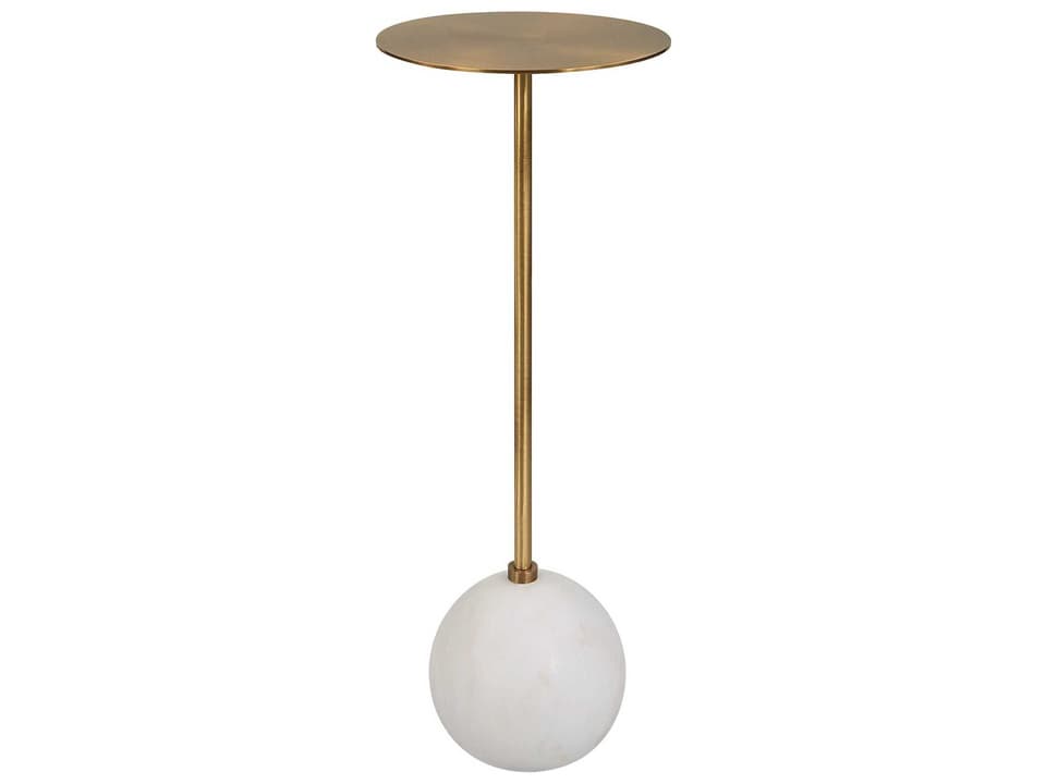 Gimlet Modern White Marble Drink Table with Solid Brass Top