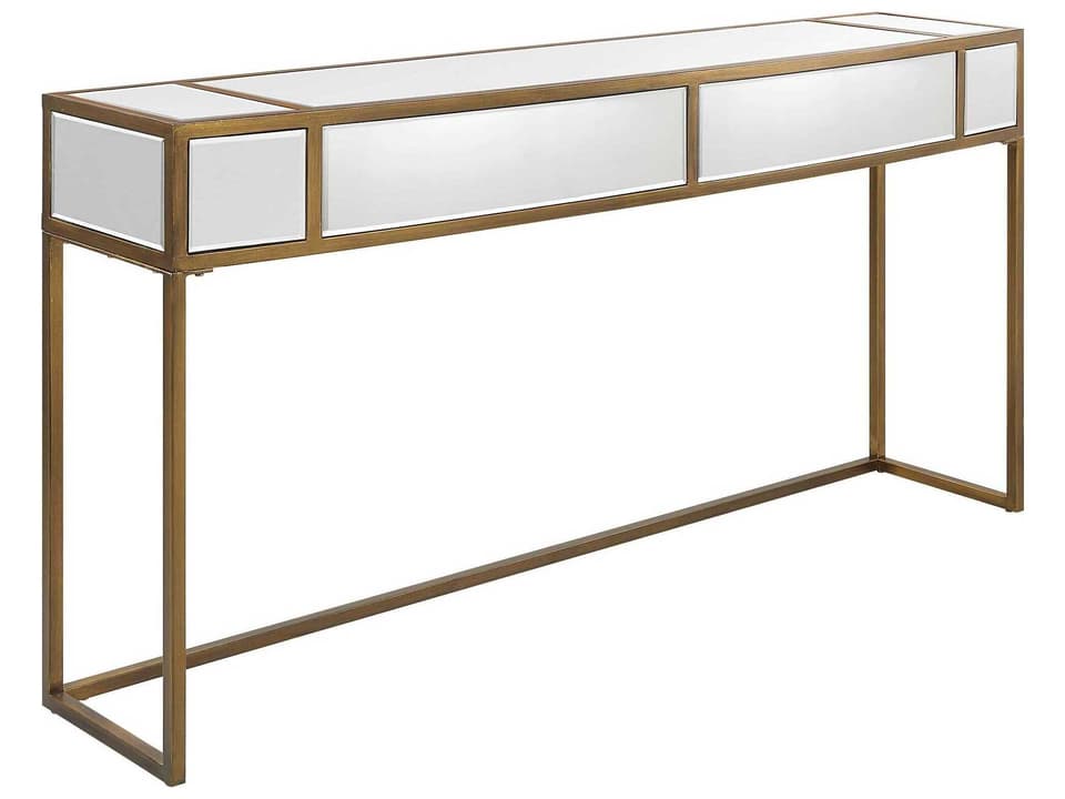 Reflect Mirrored Console Table in Brushed Aged Gold