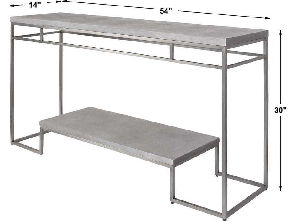 Clea Faux Shagreen Console Table in Natural Light Gray and Brushed Nickel