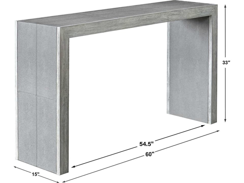 Aerina Aged Gray Console Table with Faux Shagreen Details