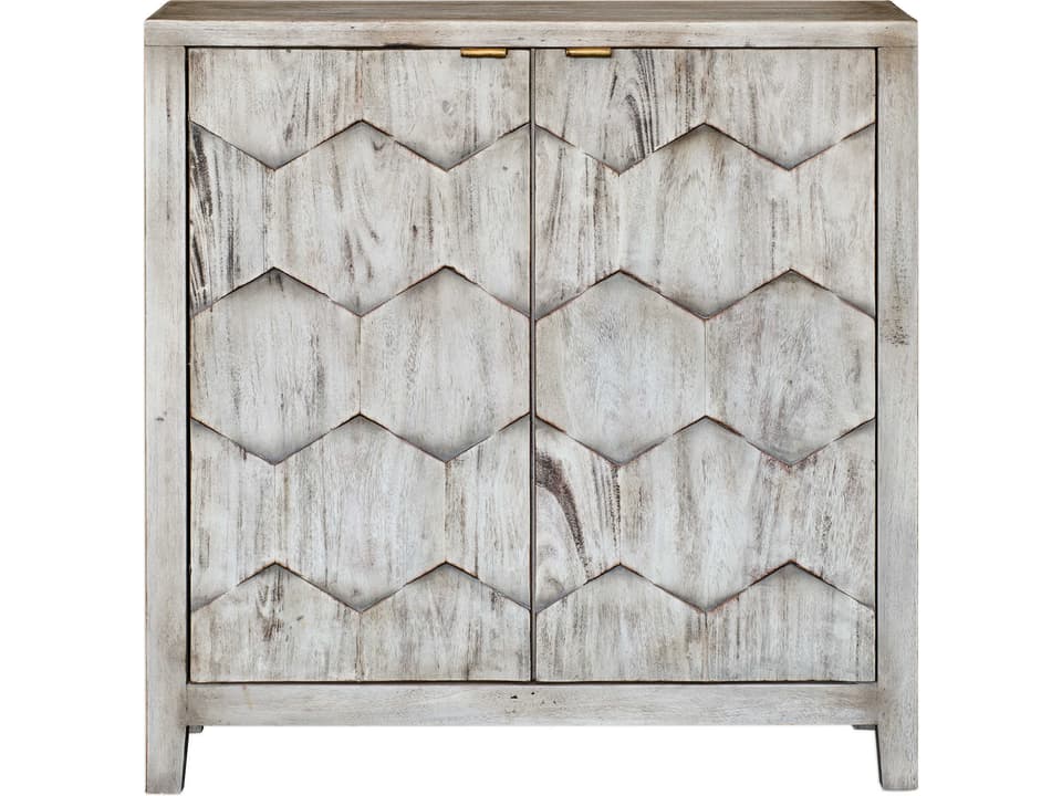 Catori 2-Door Smoked Ivory Wood Cabinet with Antique Bronze Handles