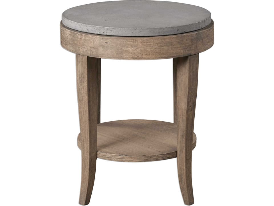 Deka Farmhouse End Table Concrete Top Birch Wood Veneer Brown Glaze