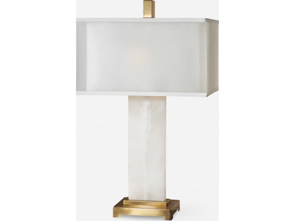 Athanas 2-Light Table Lamp with Alabaster Base and Linen Shade