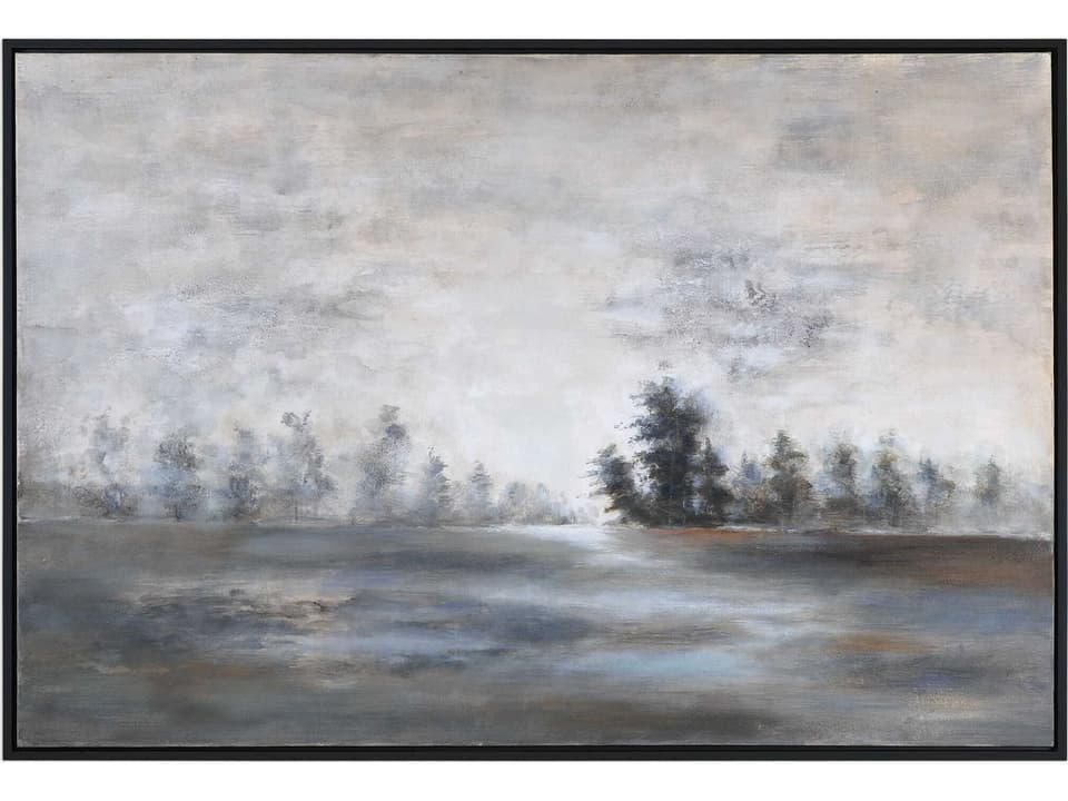 Evening Mist Hand Painted Landscape Wall Art with Black Gallery Frame