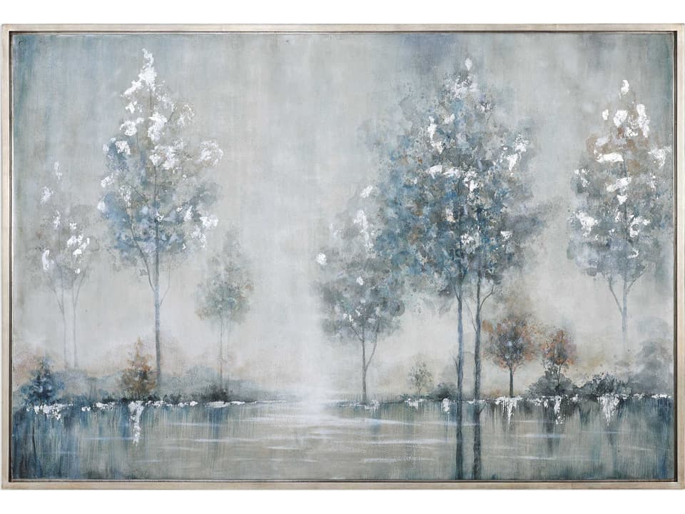 Walk In The Meadow Hand Painted Landscape Wall Art with Silver Leaf Frame