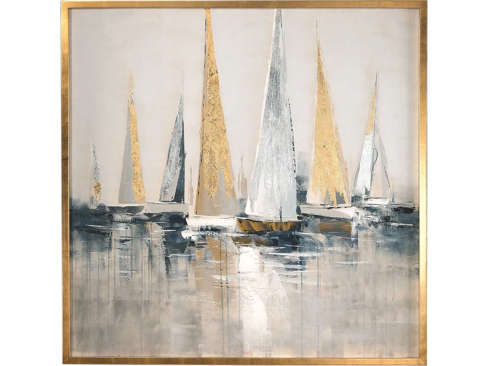 Regatta Nautical Hand-Painted Canvas Wall Art with Gold Leaf Frame
