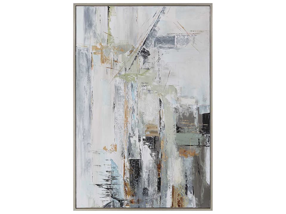 Natural Springs Hand Painted Canvas Framed Art in Silver and Multi-Color