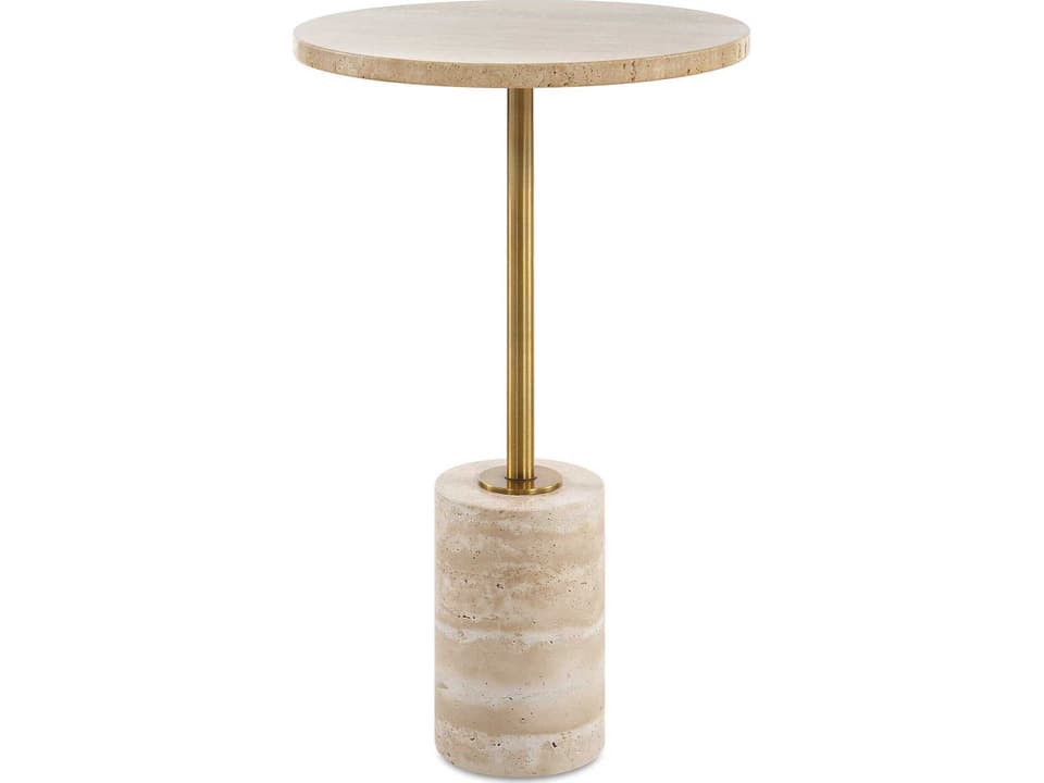 Malya Travertine Accent End Table with Brass Finish
