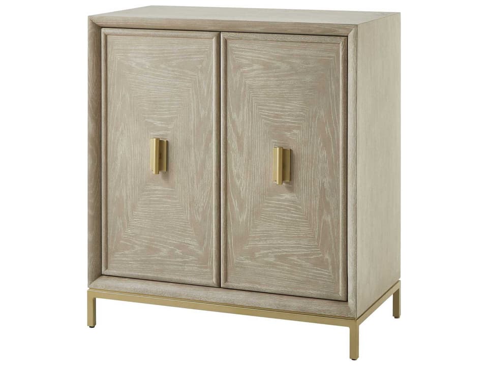 Alessia Washed Oak 2-Door Cabinet with Brass Accents