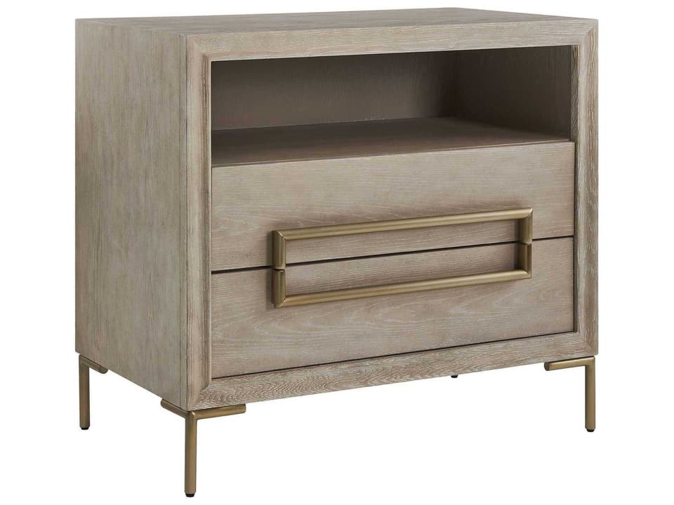 Alessia Modern Light Oak Side Table with Two Drawers