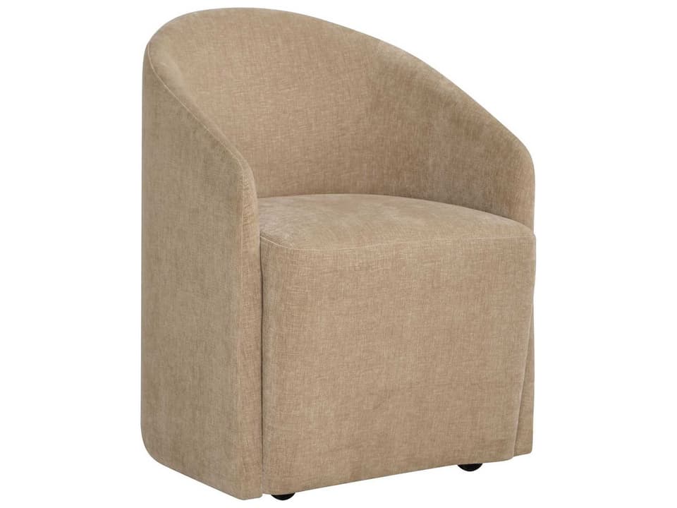 Harbor Upholstered Dining Armchair with Casters in Flax Velvet