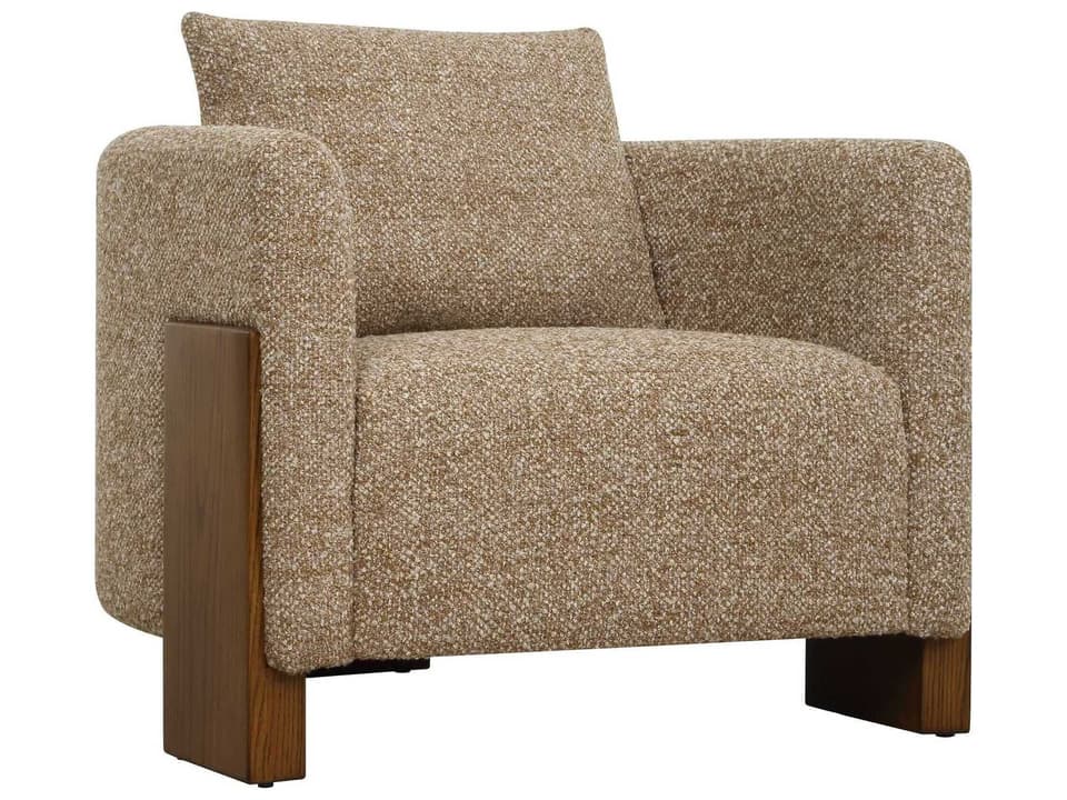 Halligan Upholstered Accent Chair with Rich Walnut Oak Legs and Boucle Fabric