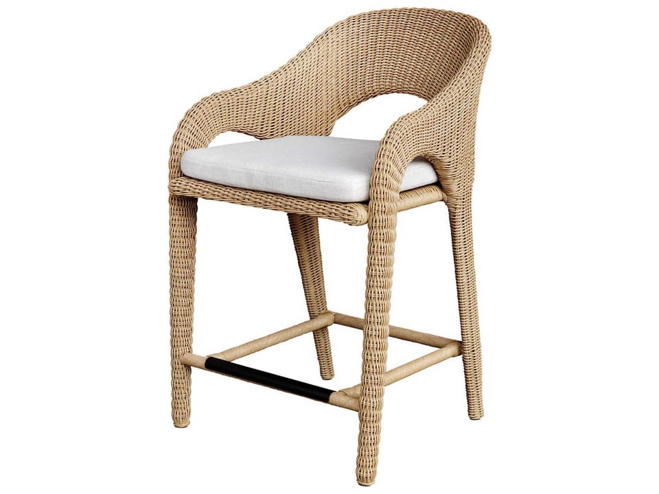 Kavali Natural Honey Oyster White Wicker Cushion Counter Stool
