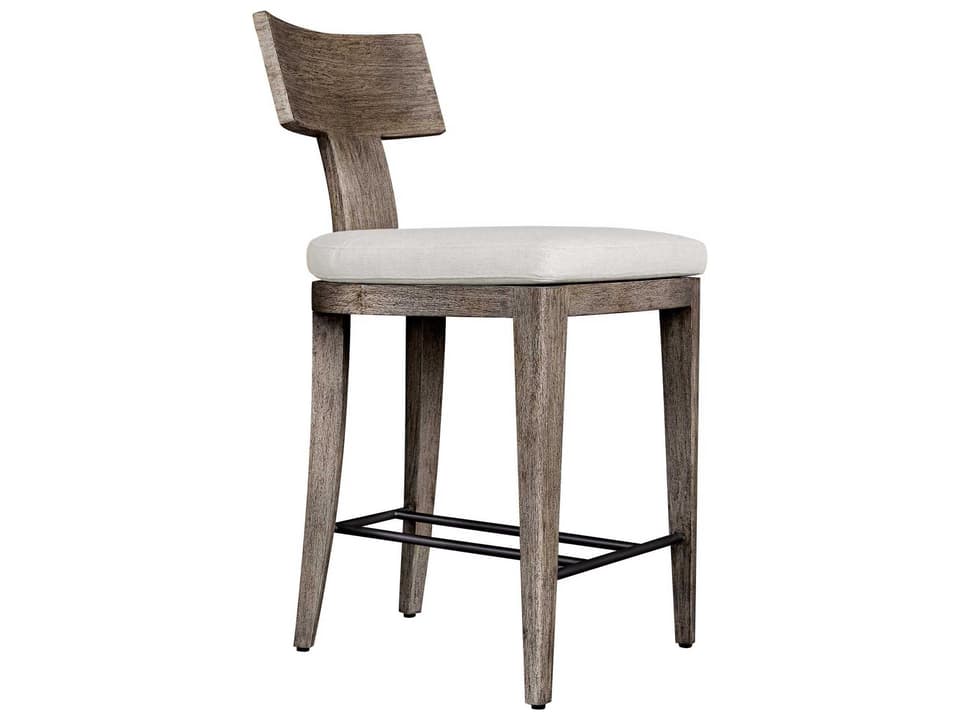 Cellini Weathered Gray Mahogany Wood Counter Stool with Oyster White Cushion