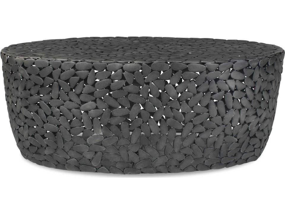 Rivington Oval Coffee Table with River Rock Motif in Black