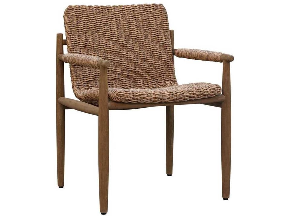 Sumba Mahogany Wood Outdoor Dining Chair with Golden Flax Wicker