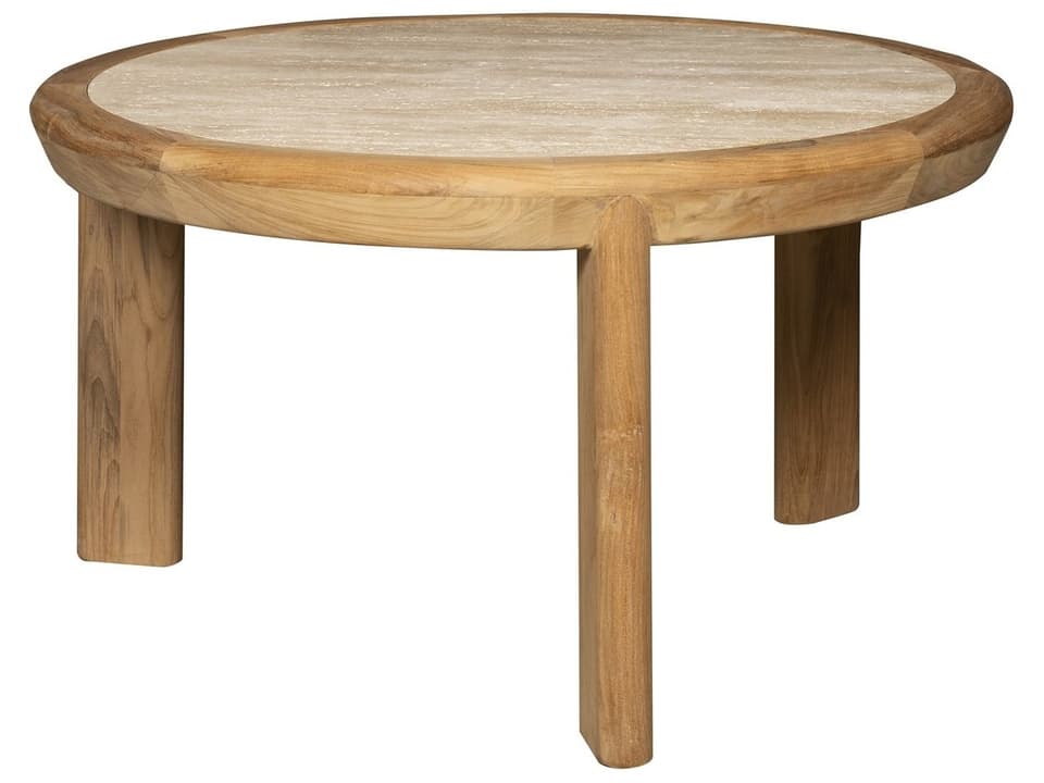 Cirrus Teak 42-Inch Round Chat Table with Honed Travertine Top