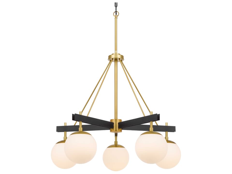 5-Light Allie Chandelier in Black Satin Brass with White Glass