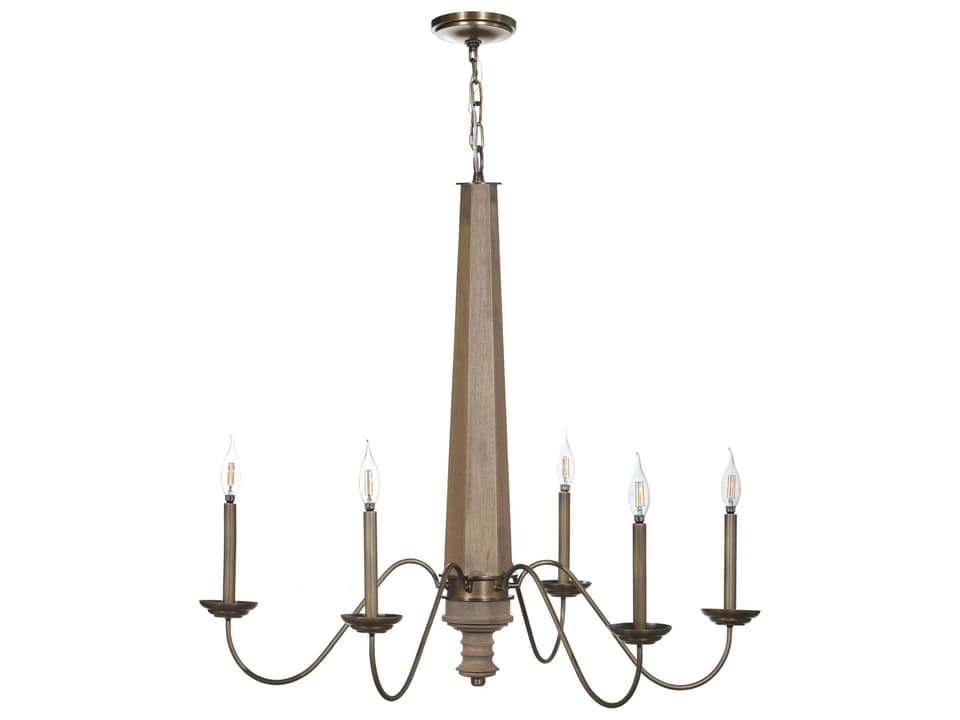 Dinner at 5-Light Chandelier Heritage Bronze with Natural Wood Accents