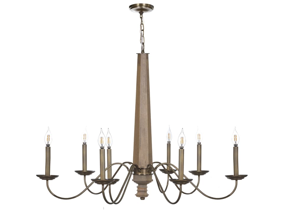 Dinner at 8-Light Chandelier in Heritage Bronze with White Oak Wood Accents