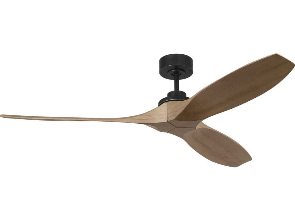 Collins 60-Inch 3-Blade Smart Outdoor Ceiling Fan Midnight Black with Natural Honey Blades