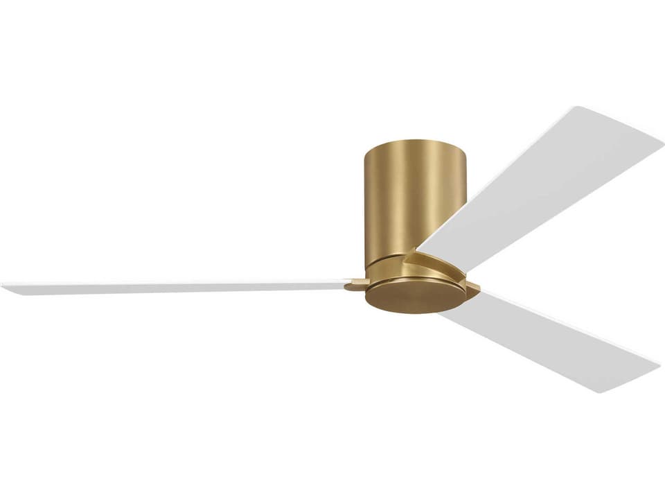 Rozzen 52-Inch 3-Blade Damp Rated Hugger Ceiling Fan in Burnished Brass and Matte White