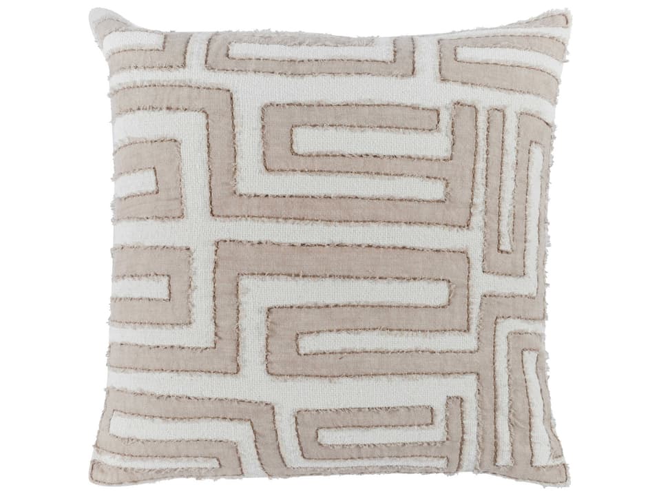 Mia Natural Ivory Cotton Linen Blend Accent Pillow with Geometric Applique
