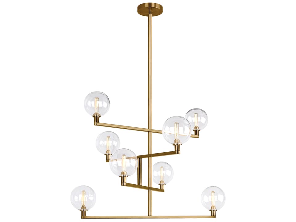 Gambit 8-Light Chandelier in Aged Brass with Glass Globes