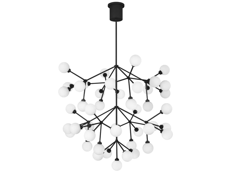 Mara Grande 45-Light LED Chandelier in Matte Black with Frosted Glass