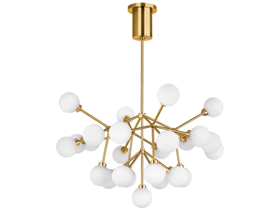 Mara 25-Light LED Chandelier in Aged Brass with Frosted Glass