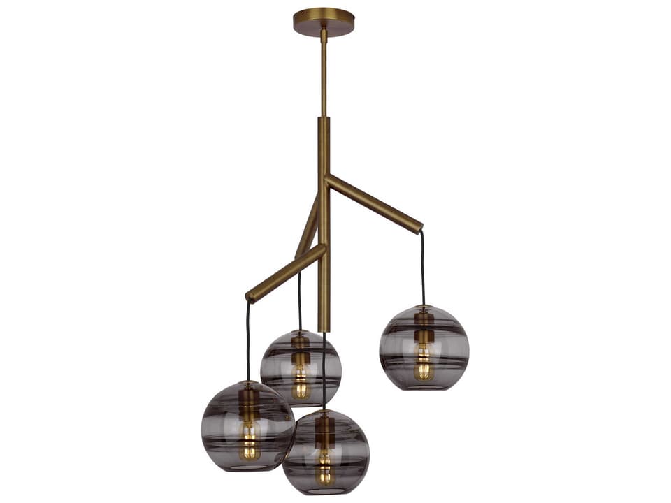 Sedona 4-Light LED Chandelier in Aged Brass with Smoke Glass