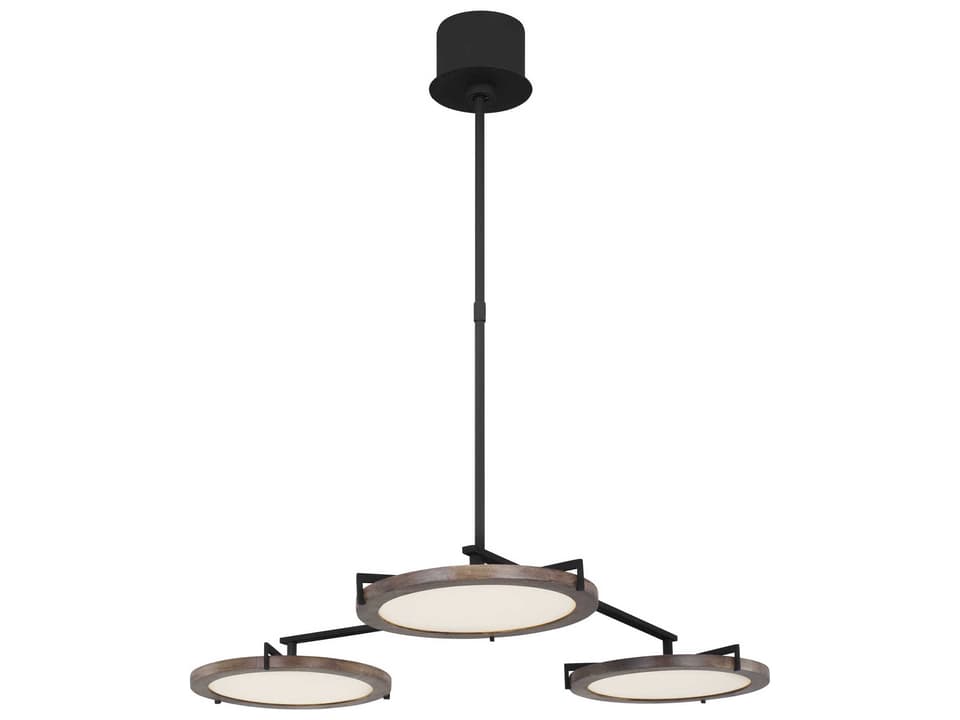 Shuffle Medium LED Chandelier in Nightshade Black with Weathered Oak