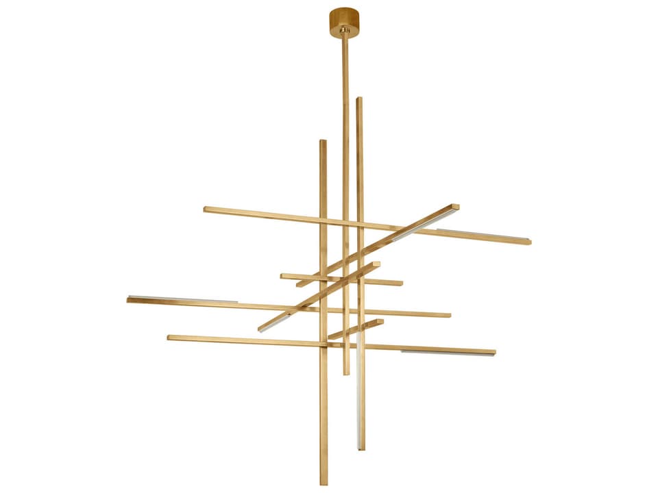 7-Light Cityscape Geometric LED Chandelier in Natural Brass