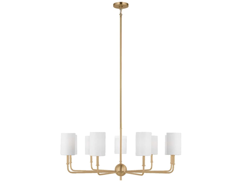 Foxdale 9-Light Chandelier in Satin Brass with White Linen Shades