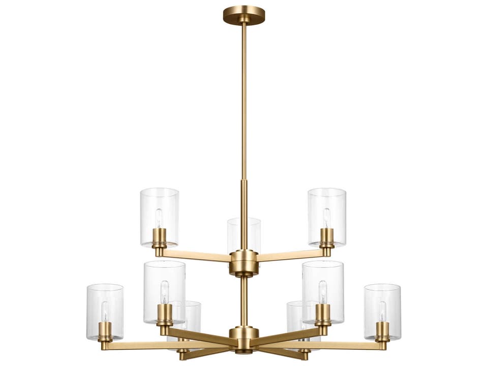 Fullton 9-Light Chandelier in Satin Brass with Clear Glass Shade