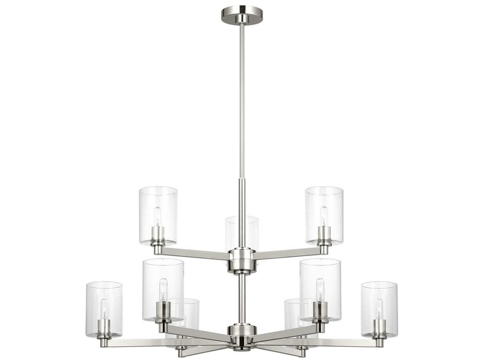 Fullton 9-Light Chandelier in Brushed Nickel with Clear Glass Shades