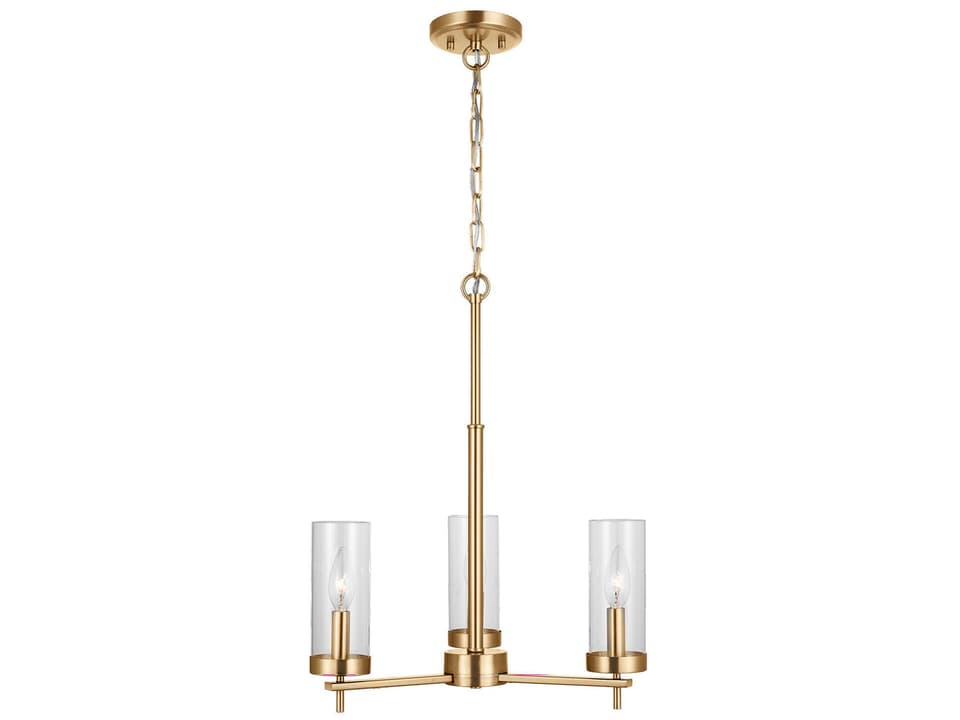 3-Light Zire Chandelier in Satin Brass with Clear Glass Shades