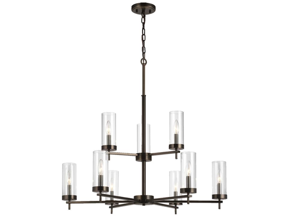 Zire 9-Light Chandelier in Brushed Oil Rubbed Bronze with Clear Glass