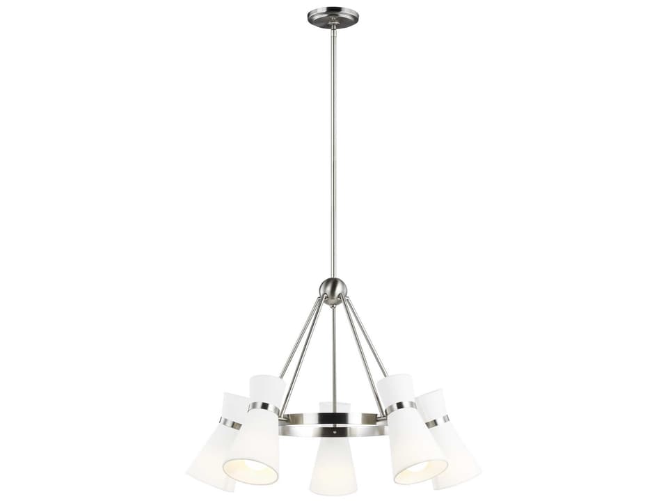 5-Light Clark Chandelier in Brushed Nickel with White Linen Shades