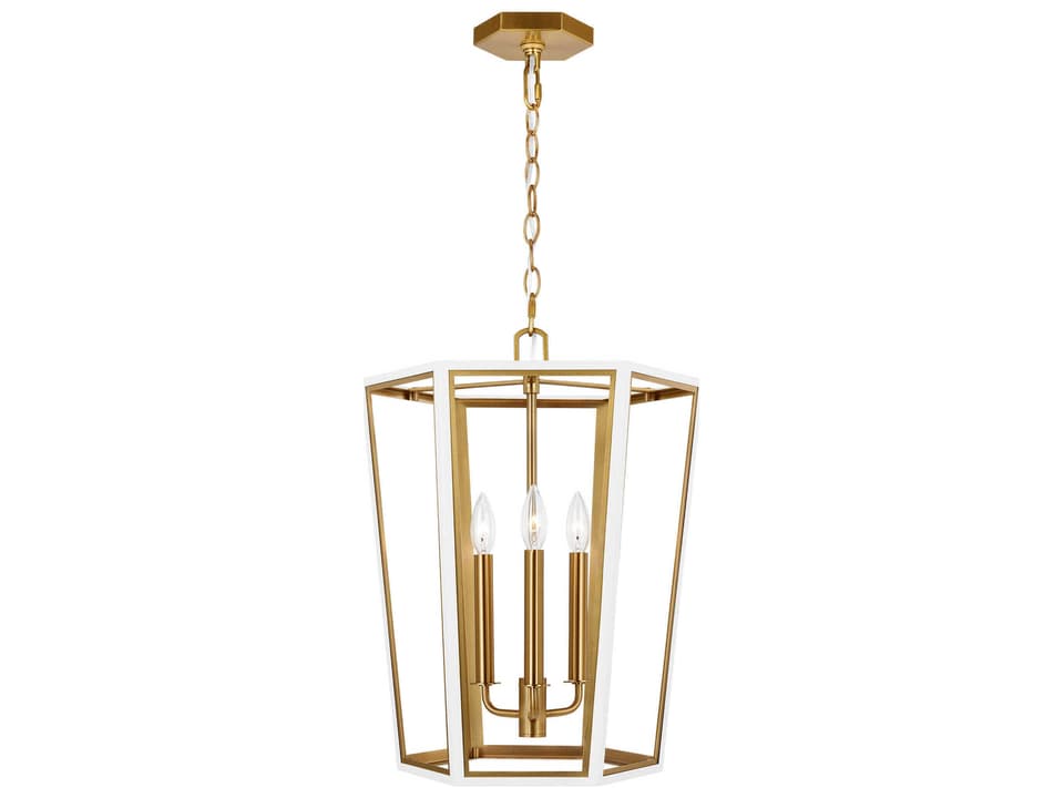 Curt 3-Light Lantern Chandelier in Matte White with Golden Accents