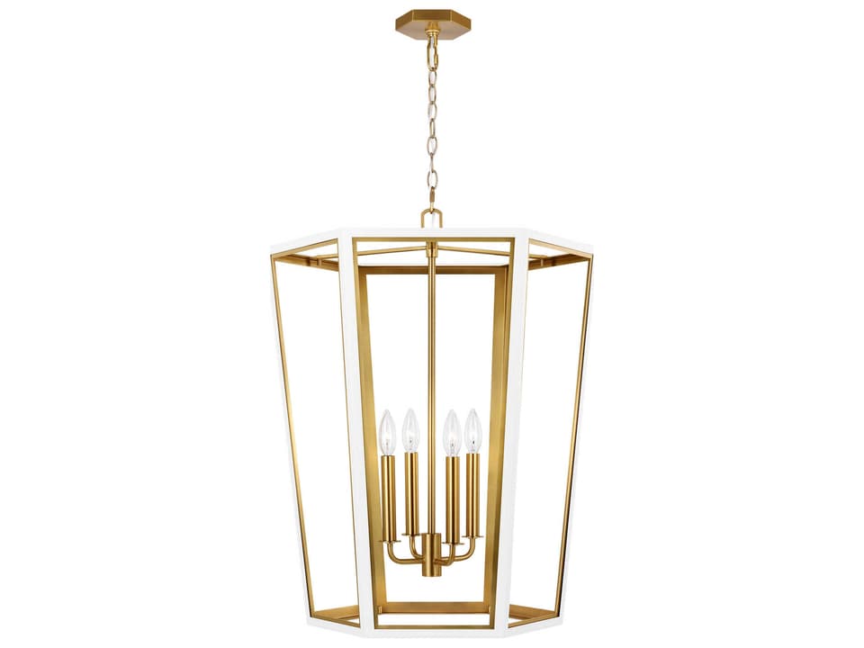 Curt 4-Light Lantern Chandelier in Matte White with Gold Accents