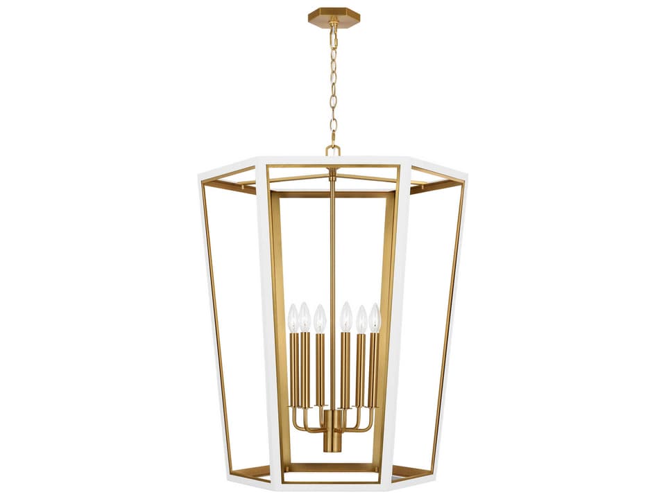 Curt 6-Light Lantern Chandelier in Matte White and Burnished Brass